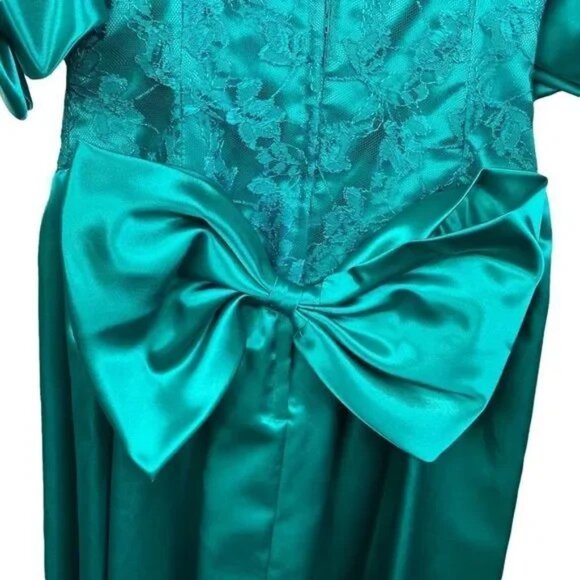 VINTAGE 80'S ILGWU UNION MADE WORKERS UNION TEAL/TURQUOISE FORMAL BOW DRESS 9 - Picture 12 of 16
